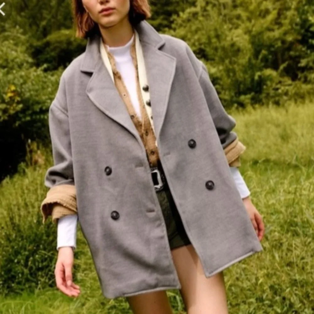 NWT Free People Hannah Slouchy Double Breasted Blazer Gray